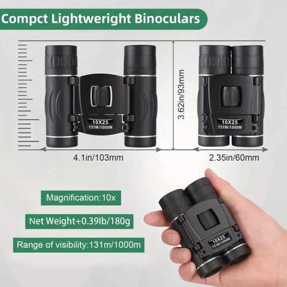 High Powered Mini Pocket Binoculars 10x25 Compact Portable 10x Magnification - Picture 3 of 10